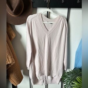 Karen Millen light pink ivory wool blend knit oversized tunic zipper sweater